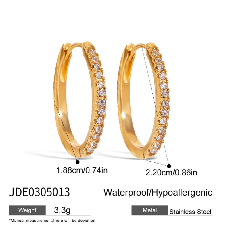 18K Gold CZ Crystal O-Shaped Hoop Earrings - Image 5