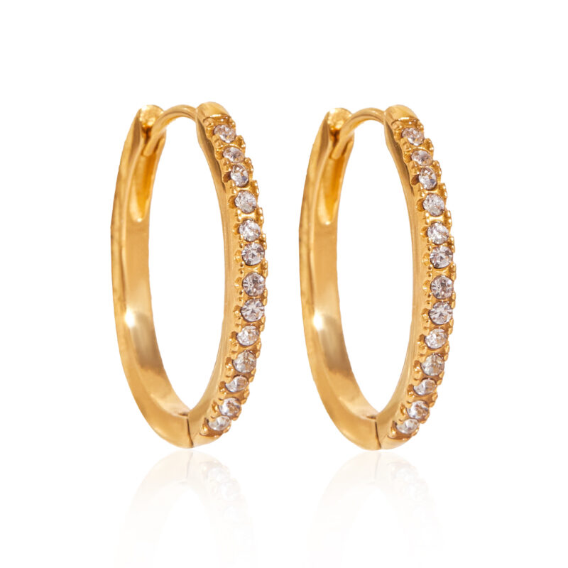 18K Gold CZ Crystal O-Shaped Hoop Earrings