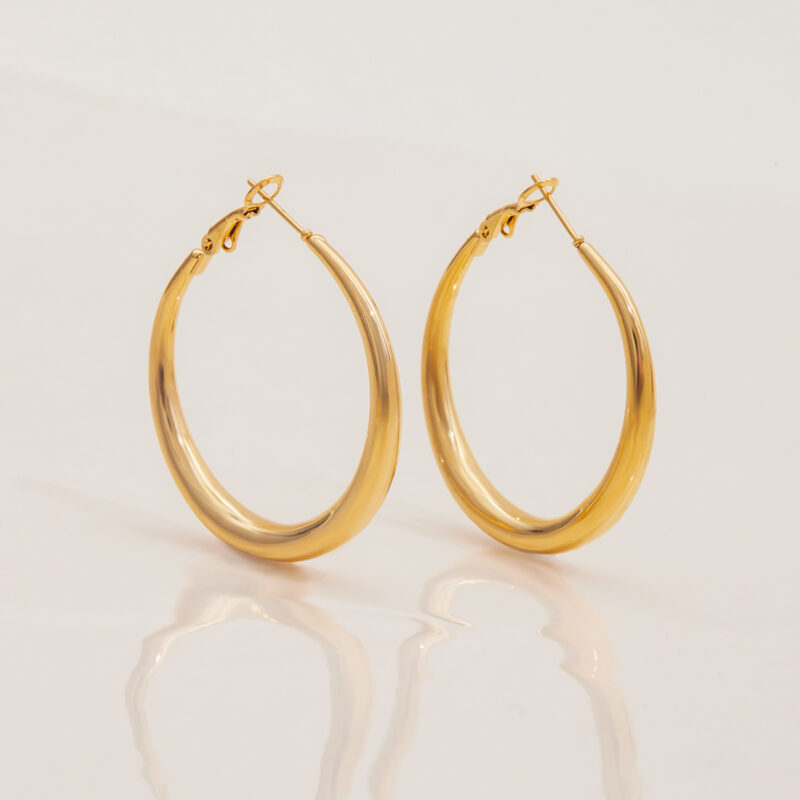 14K Gold Hollow Polished Hoop Earrings - Image 4