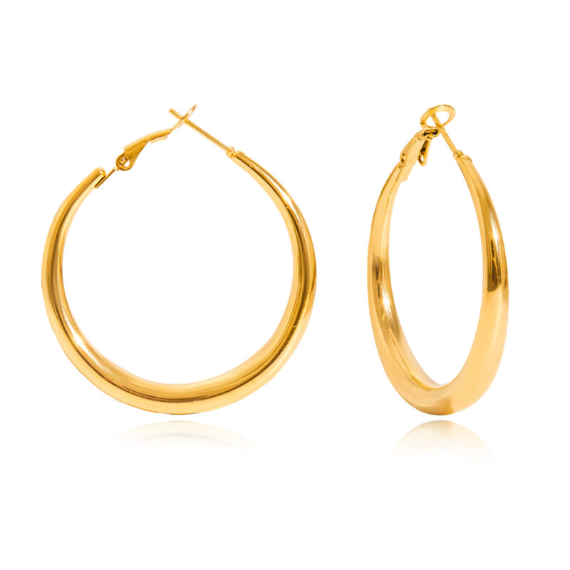 14K Gold Hollow Polished Hoop Earrings