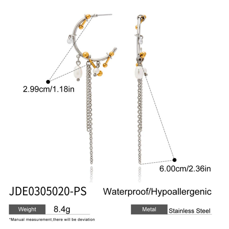 Pearl Tassel Hoop Earrings Handmade Gold Silver - Image 5