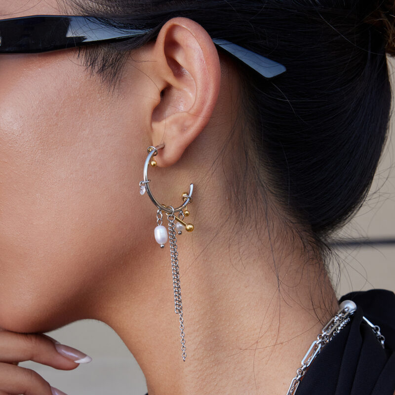 Pearl Tassel Hoop Earrings Handmade Gold Silver - Image 2