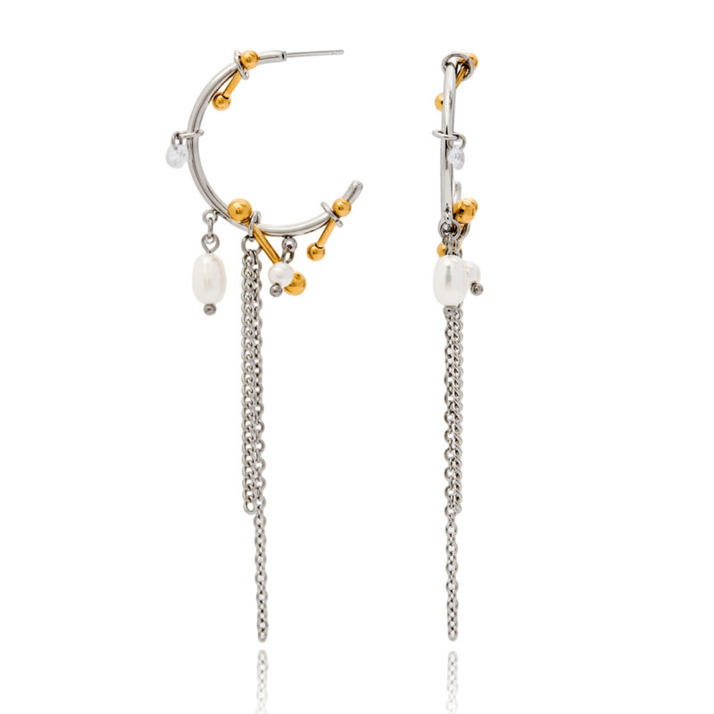 Pearl Tassel Hoop Earrings Handmade Gold Silver