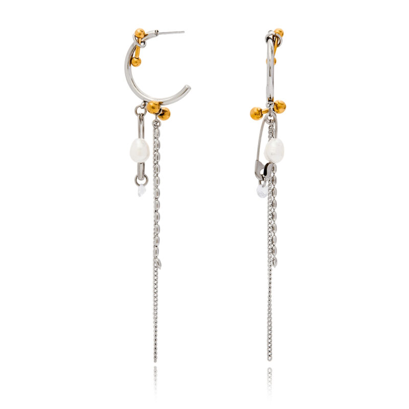 Pearl Pin Tassel Hoop Earrings Gold Silver