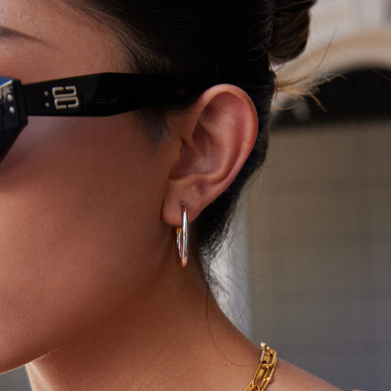 Minimalist Gold Silver C Shape Earrings - Image 2