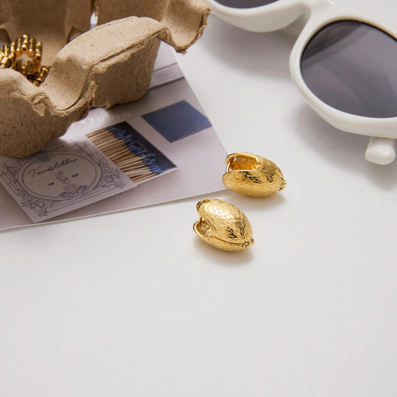 14K Gold Hammered Oval Earrings - Image 3
