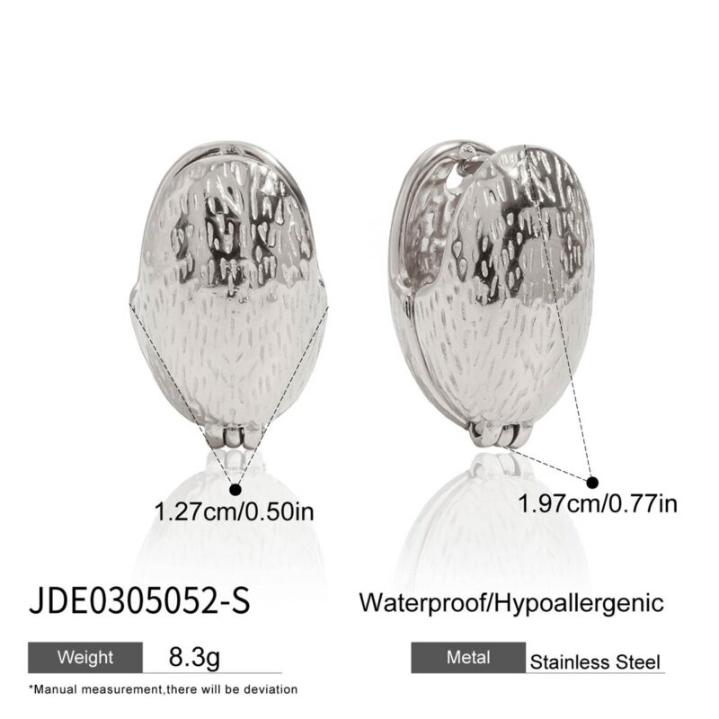 Steel Color Hammered Oval Earrings - Image 4