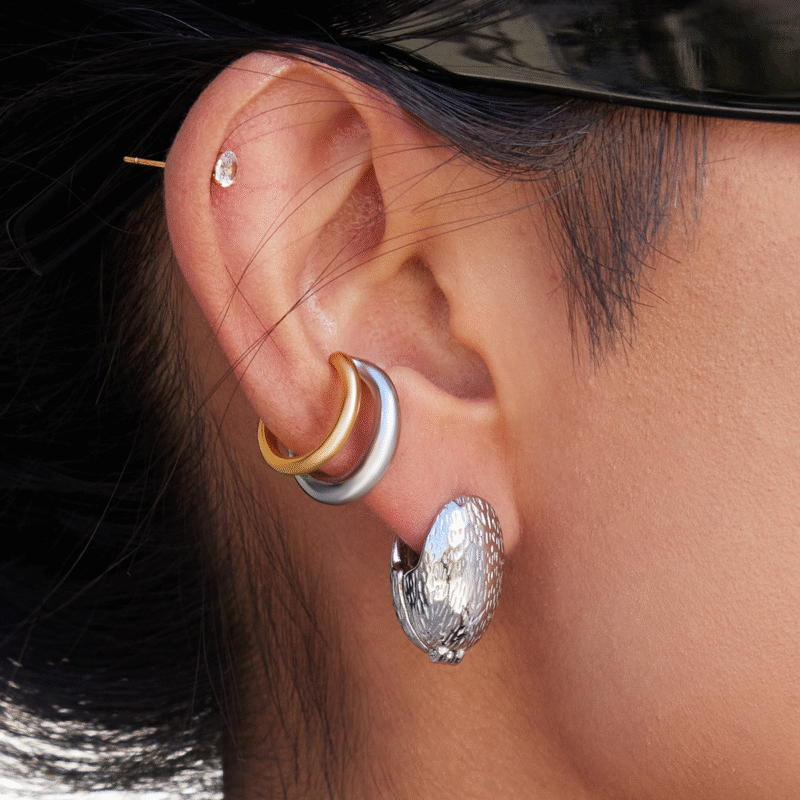 Steel Color Hammered Oval Earrings - Image 3