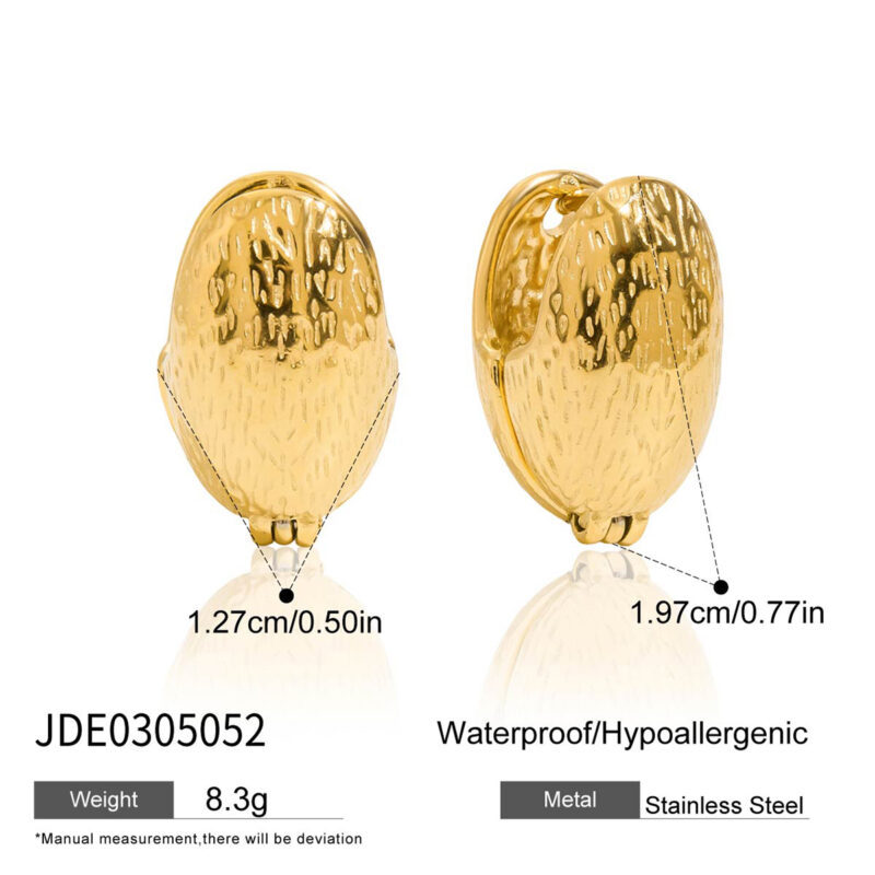 14K Gold Hammered Oval Earrings - Image 4