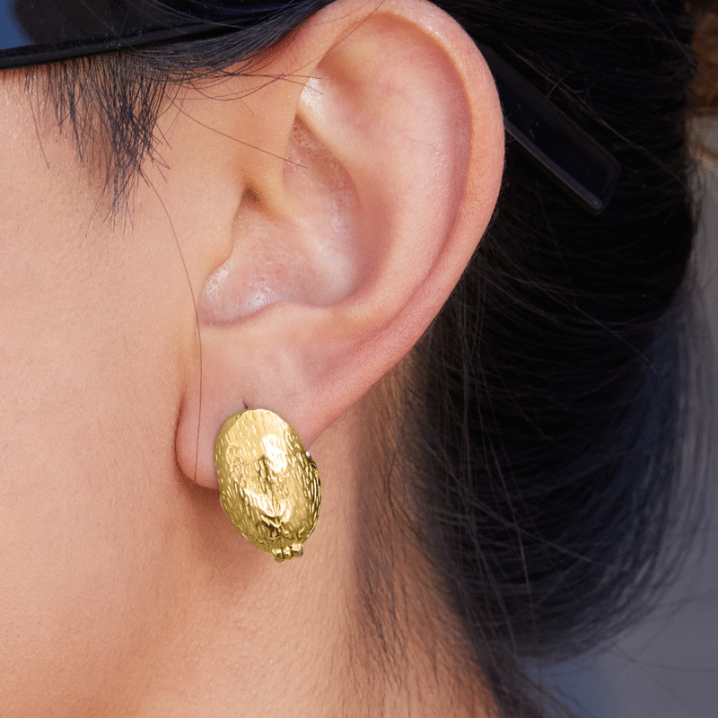 14K Gold Hammered Oval Earrings - Image 2