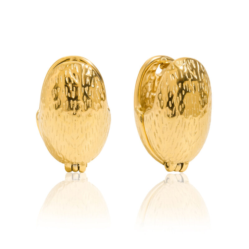 14K Gold Hammered Oval Earrings