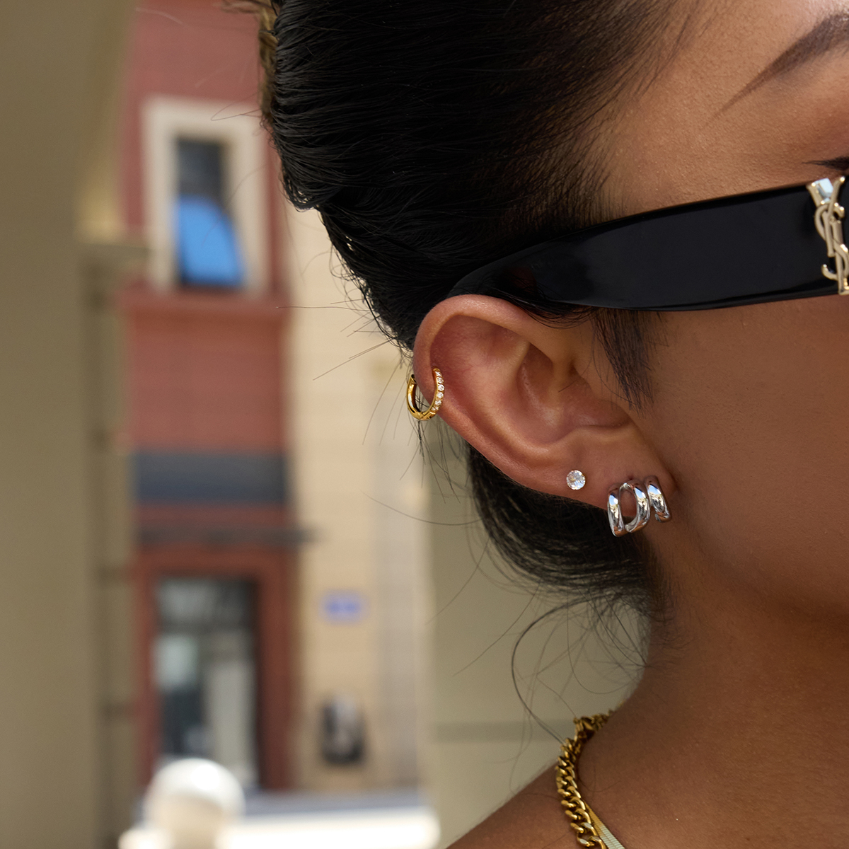 Steel Color Triple Layer Hollow Earrings - Image 2