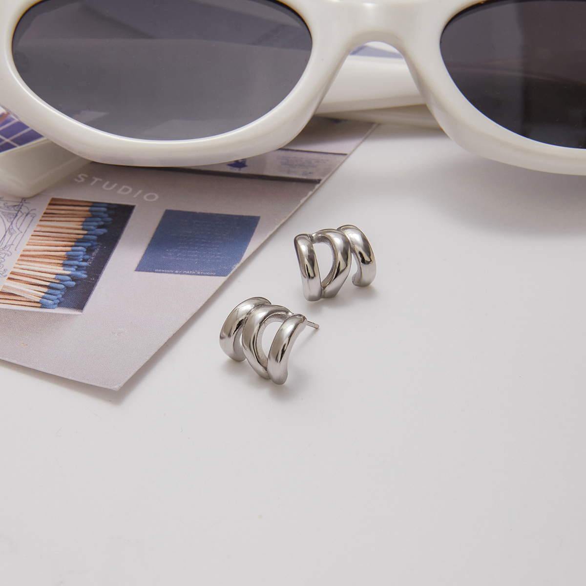 Steel Color Triple Layer Hollow Earrings - Image 4