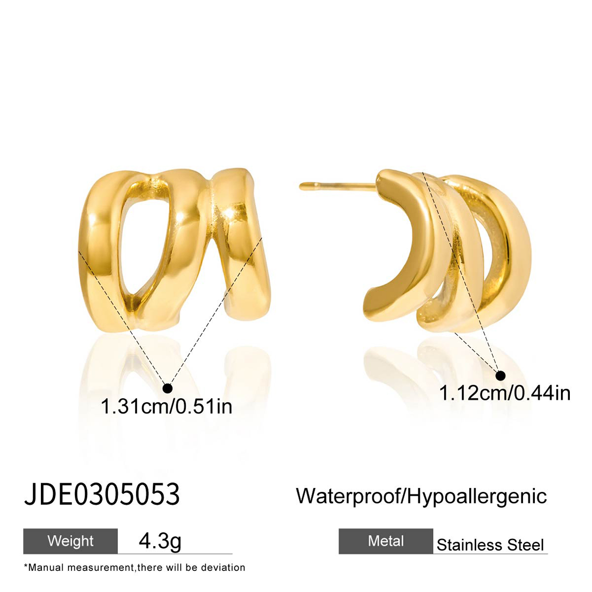 14K Gold Triple Layer Hollow Earrings - Image 4