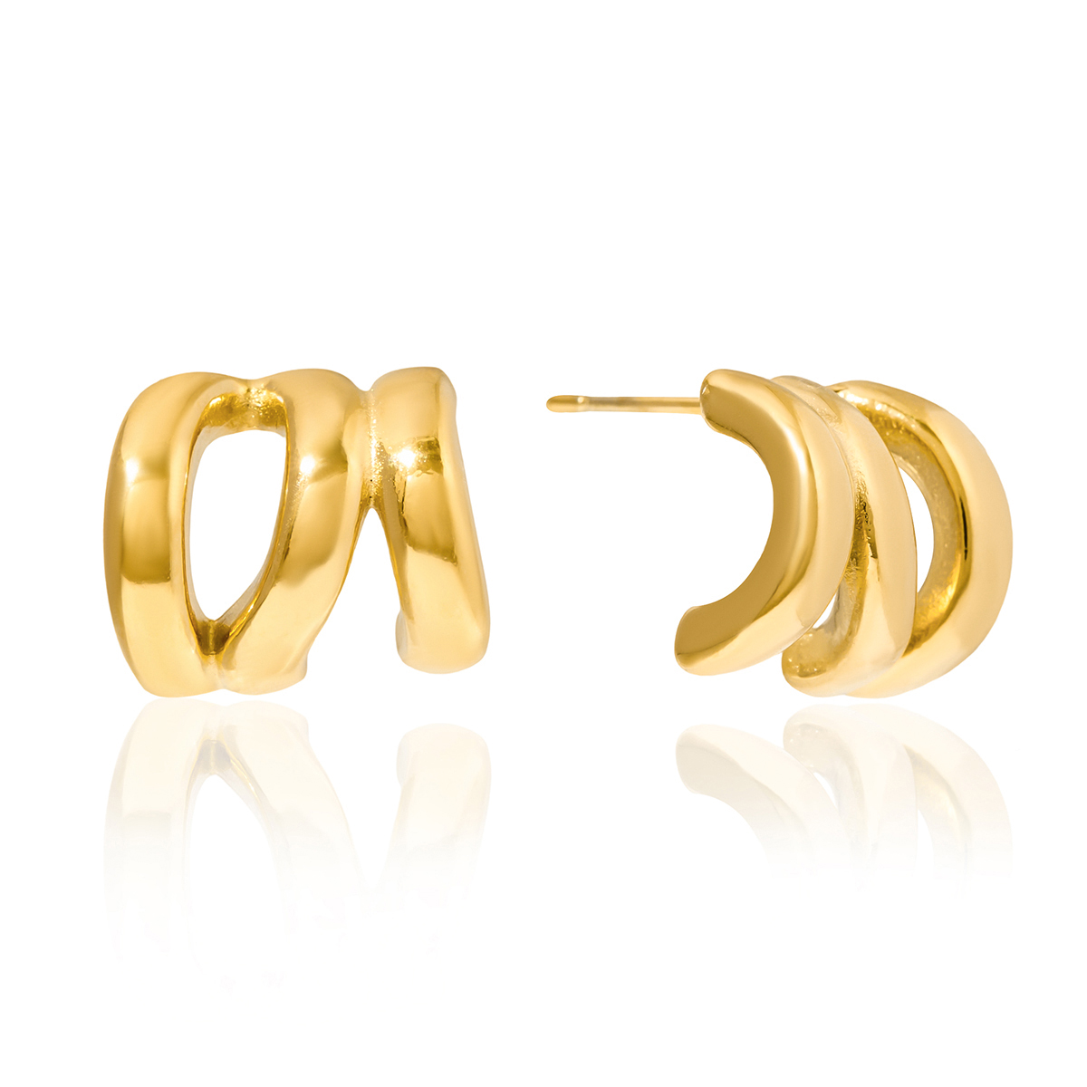 14K Gold Triple Layer Hollow Earrings