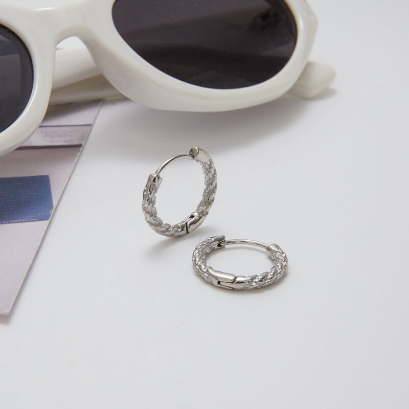 Steel Color Hammered Texture Earrings - Image 4