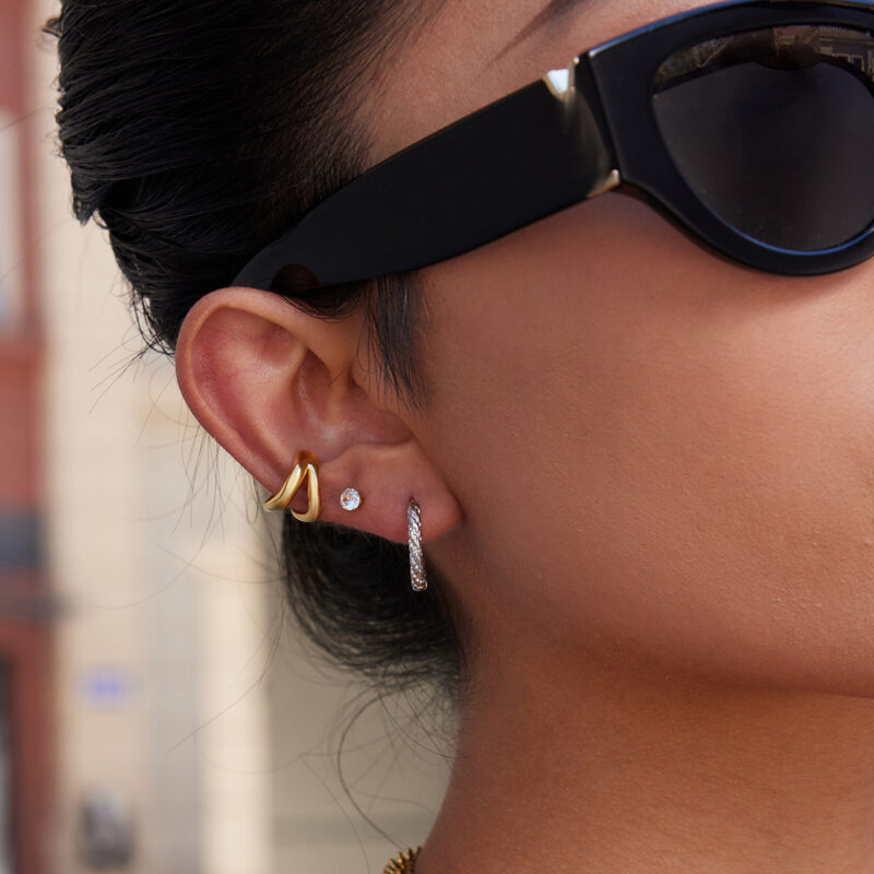 Steel Color Hammered Texture Earrings - Image 3