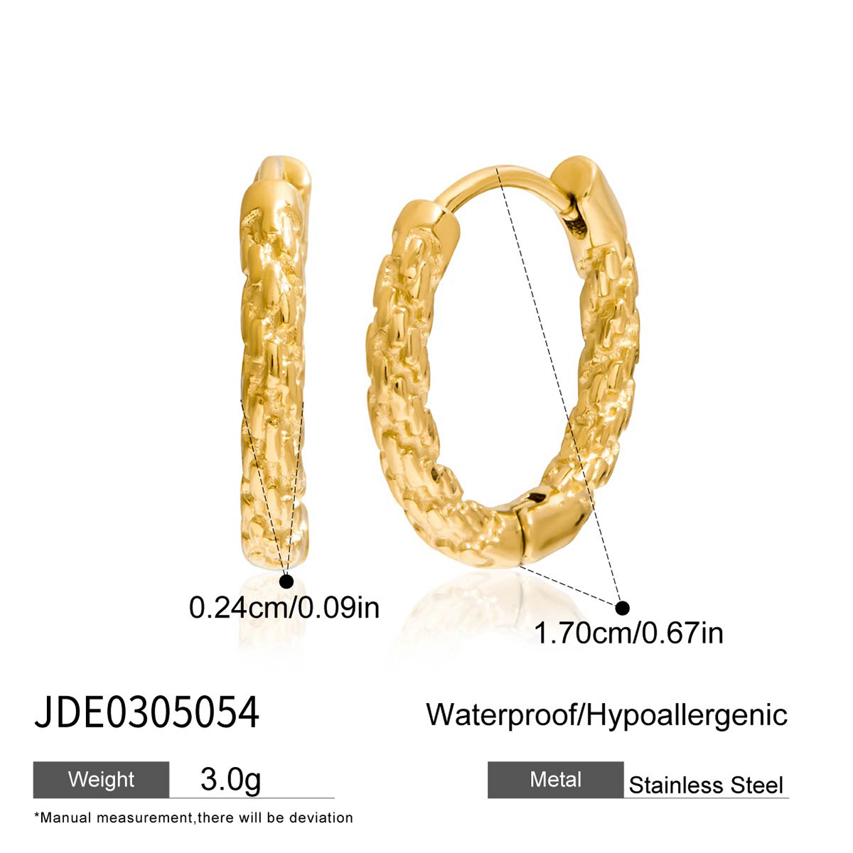 14K Gold Hammered Texture Earrings - Image 3