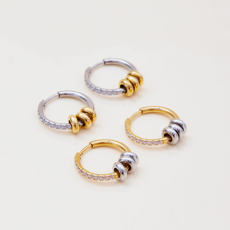 Gold Silver White Diamond Gold Circle Earrings - Image 4