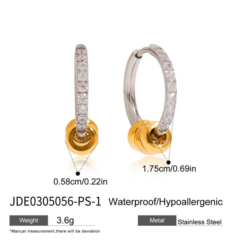 Gold Silver White Diamond Gold Circle Earrings - Image 5