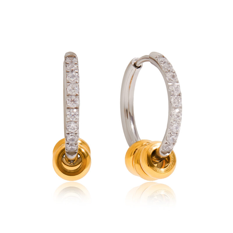 Gold Silver White Diamond Gold Circle Earrings