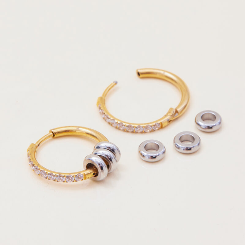 Gold Silver White Diamond Steel Circle Earrings - Image 4