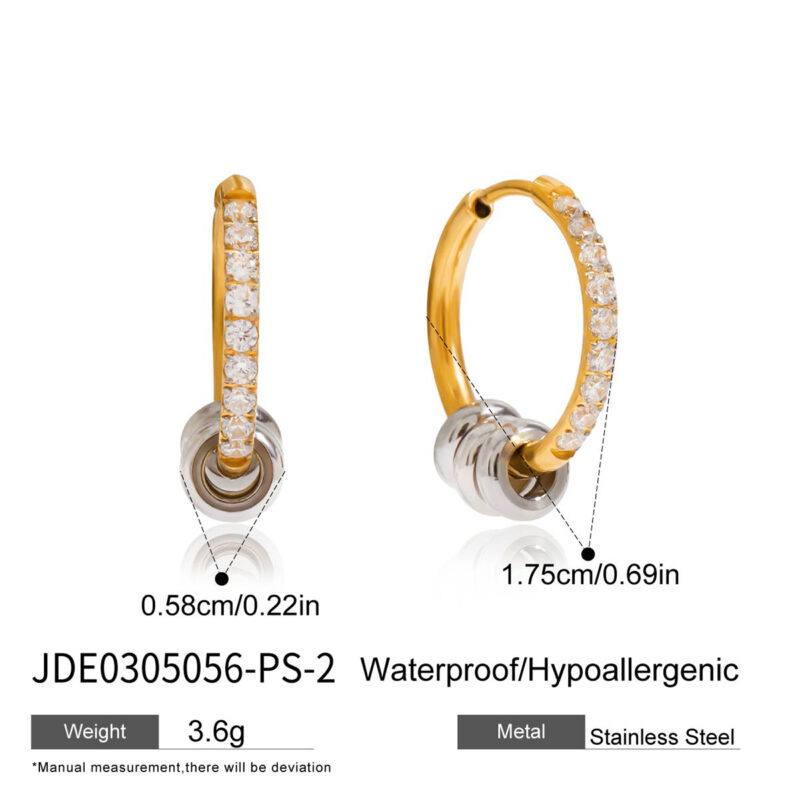 Gold Silver White Diamond Steel Circle Earrings - Image 6