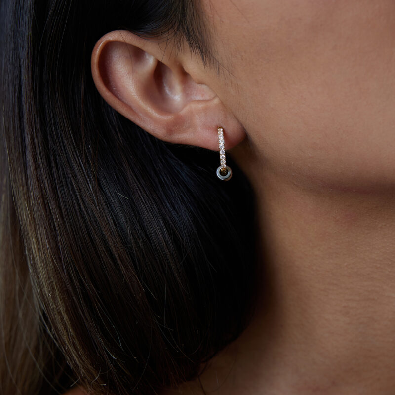 Gold Silver White Diamond Steel Circle Earrings - Image 3