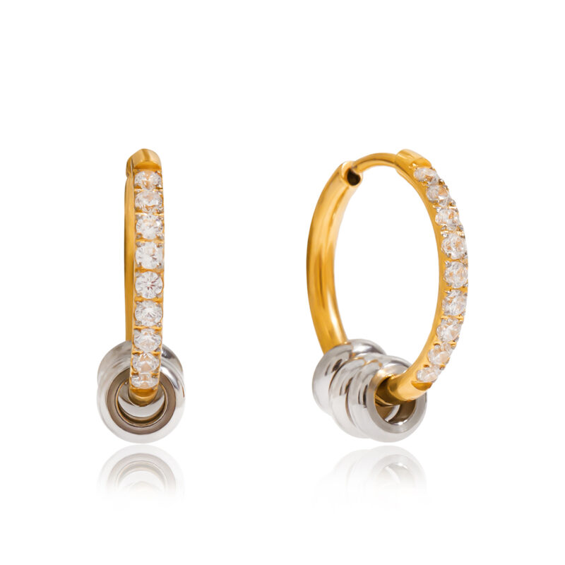 Gold Silver White Diamond Steel Circle Earrings