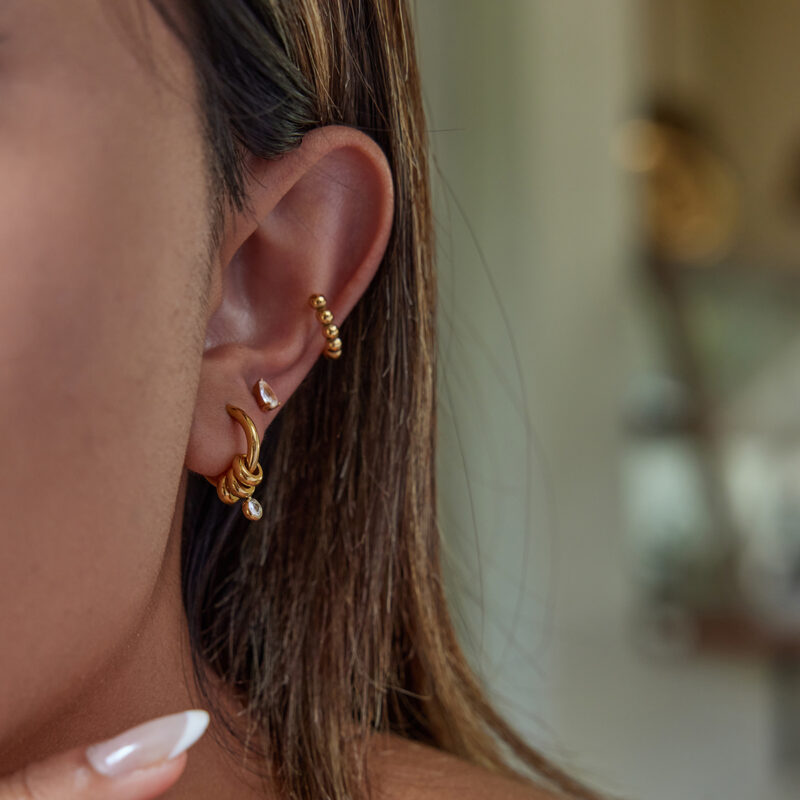 Zircon Drop Hoop Earrings Minimalist Gold Style - Image 2