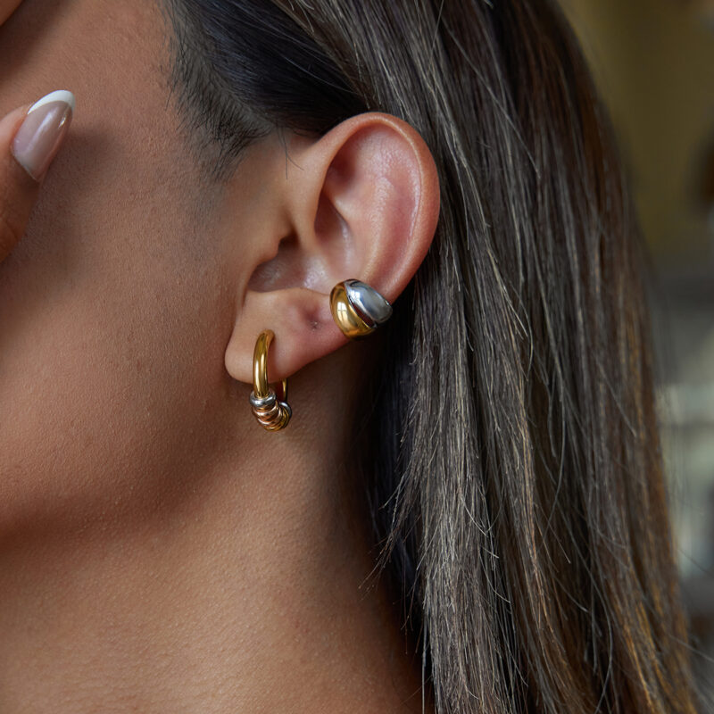 Gold Silver Circle Earrings Modern Minimal Jewelry - Image 3