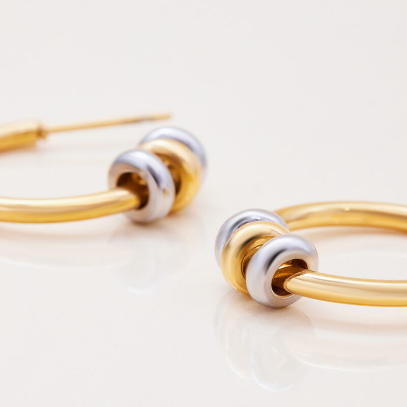 Two Tone Large Hoop Earrings Gold Accent - Image 4