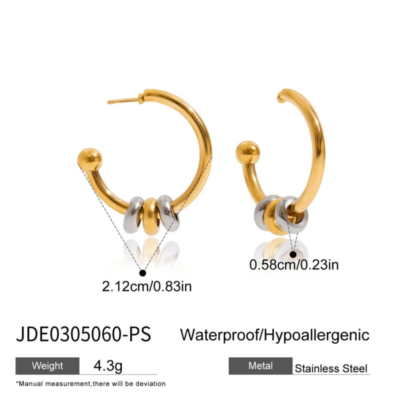Two Tone Large Hoop Earrings Gold Accent - Image 5