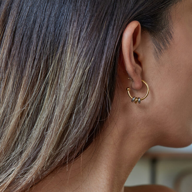 Two Tone Large Hoop Earrings Gold Accent - Image 3
