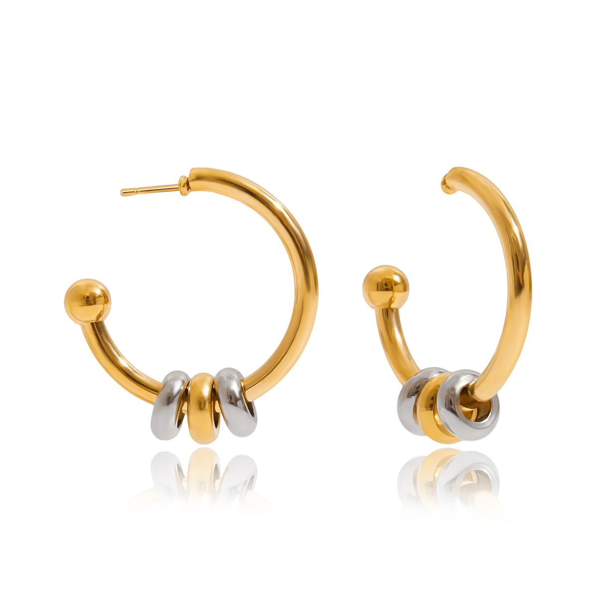 Two Tone Large Hoop Earrings Gold Accent