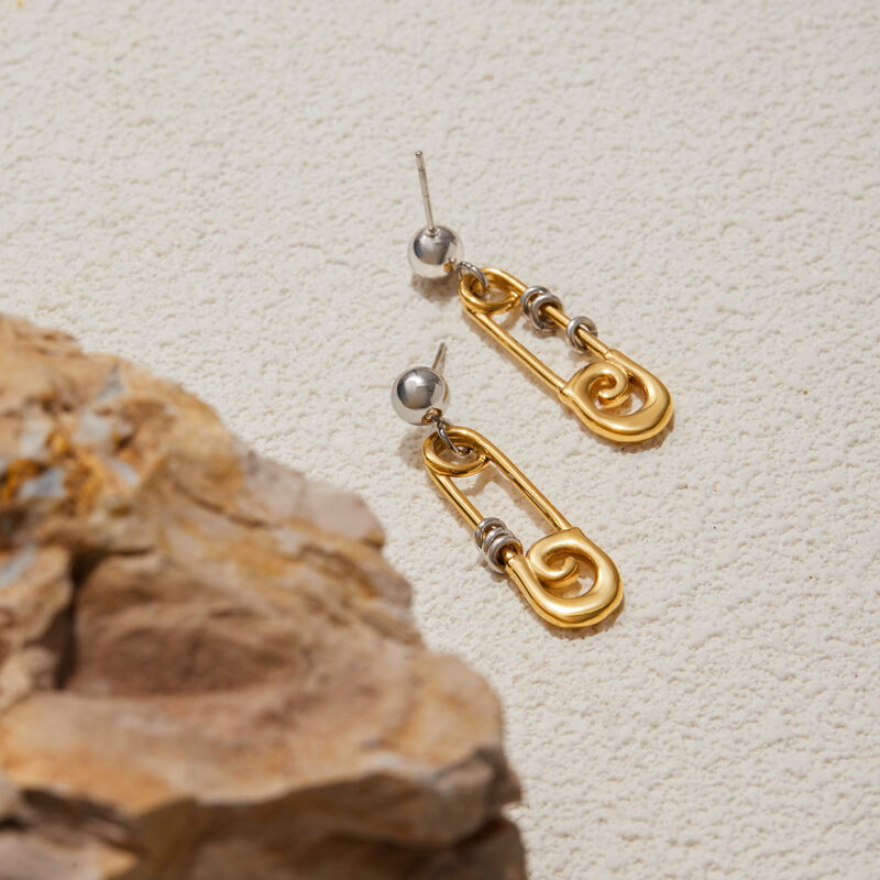 Gold Silver Pin Pattern Hoop Earrings - Image 4