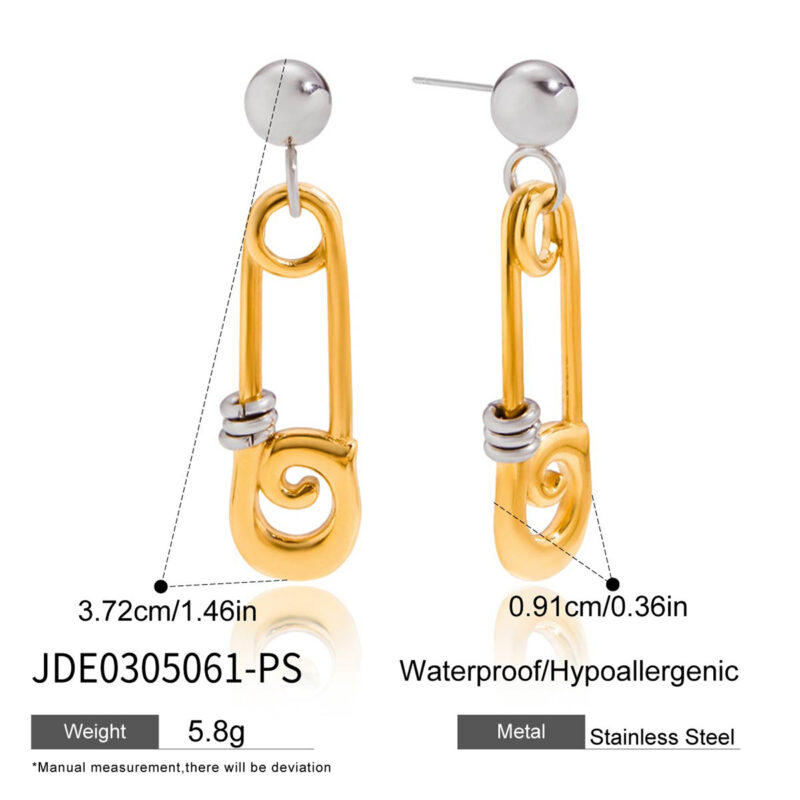 Gold Silver Pin Pattern Hoop Earrings - Image 5