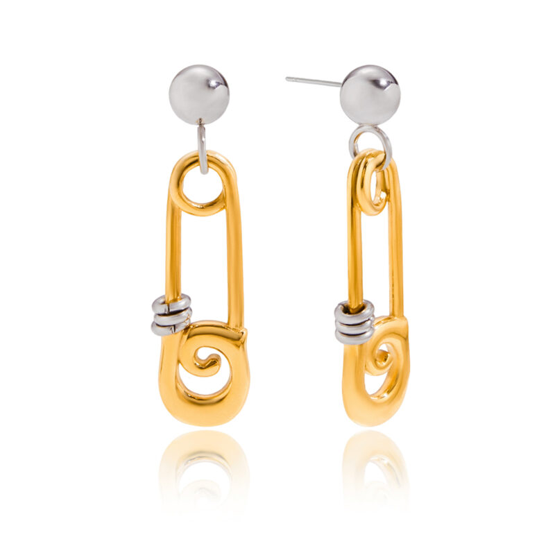 Gold Silver Pin Pattern Hoop Earrings