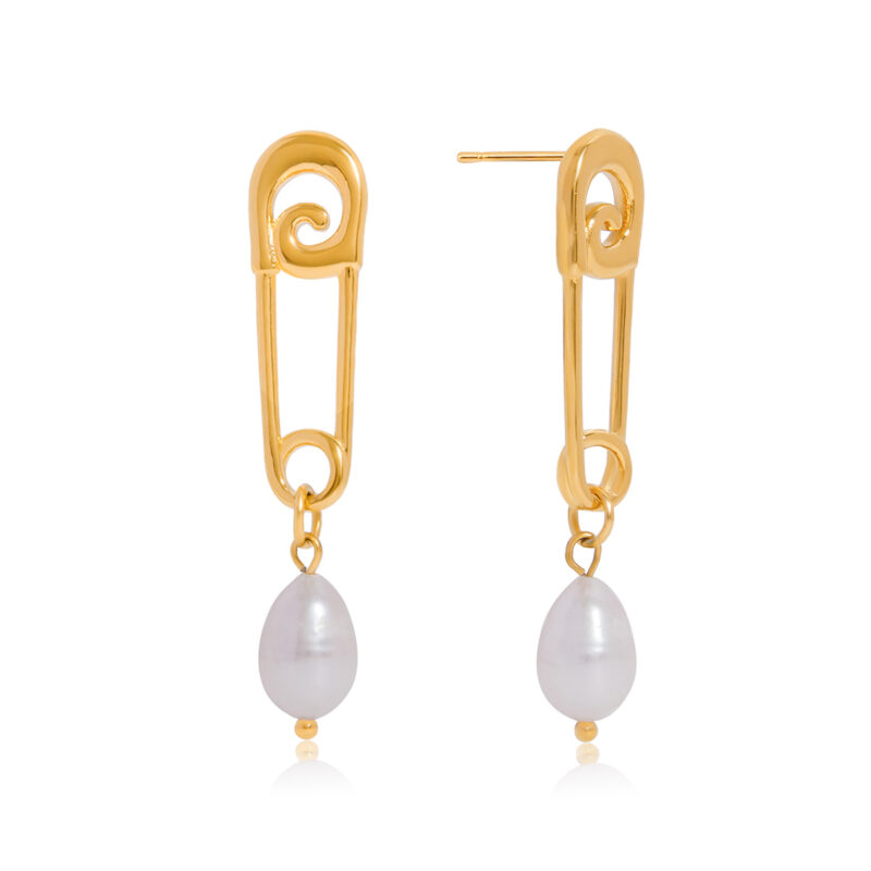 Gold Stainless Steel Pin Pearl Drop Earrings