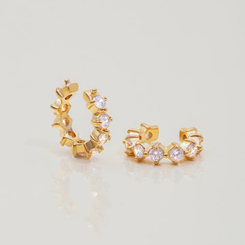 Gold Stainless Steel White Zircon Sparkling Ear Clips - Image 4