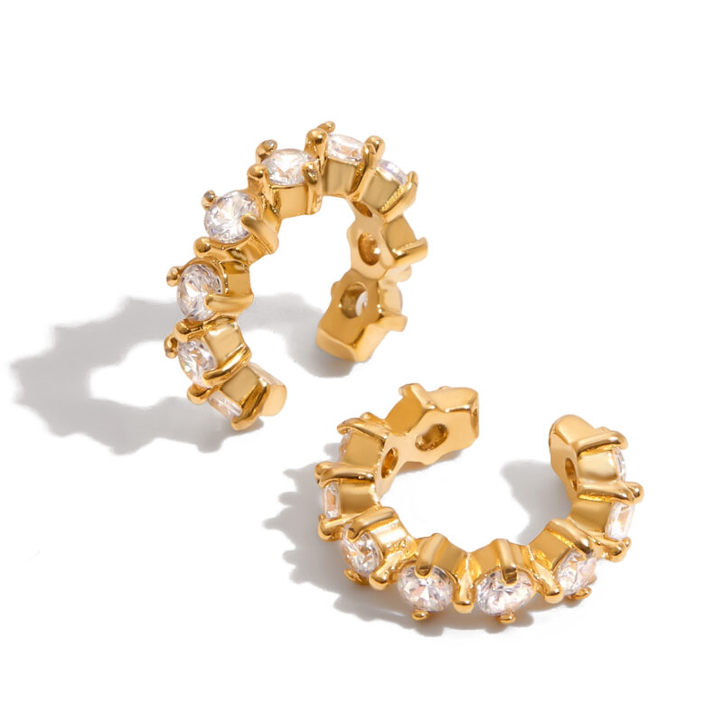 Gold Stainless Steel White Zircon Sparkling Ear Clips