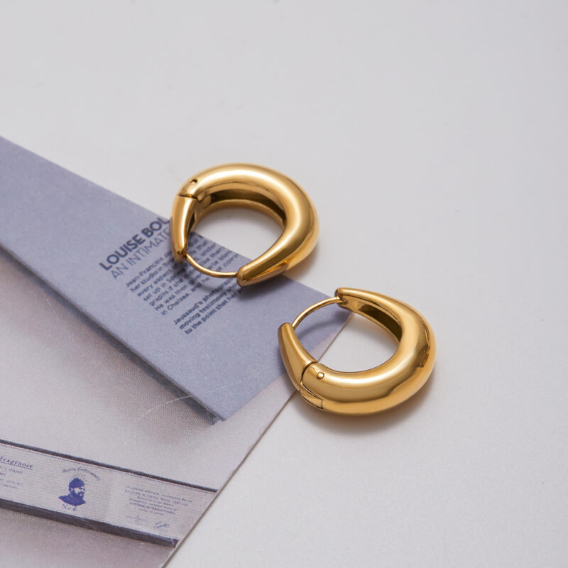 Gold Stainless Steel Large Small Round Earrings - Image 4