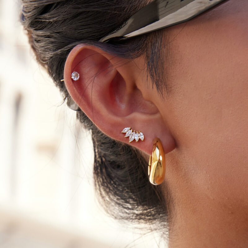 Gold Stainless Steel Large Small Round Earrings - Image 2