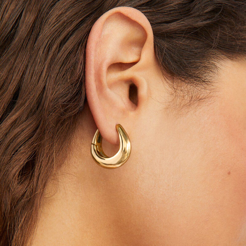 Gold Stainless Steel Large Small Round Earrings - Image 3