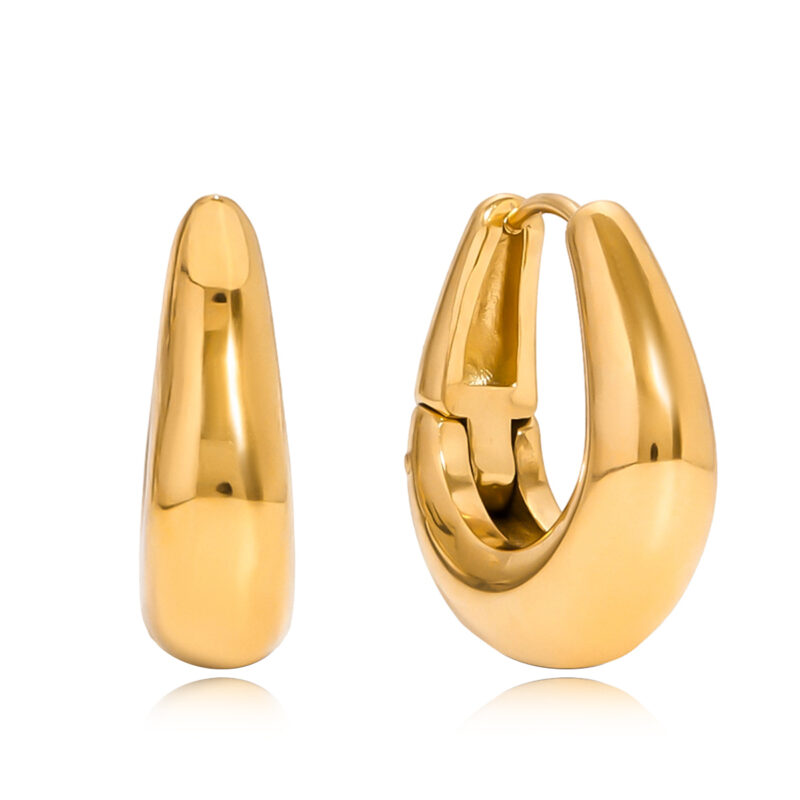 Gold Stainless Steel Large Small Round Earrings