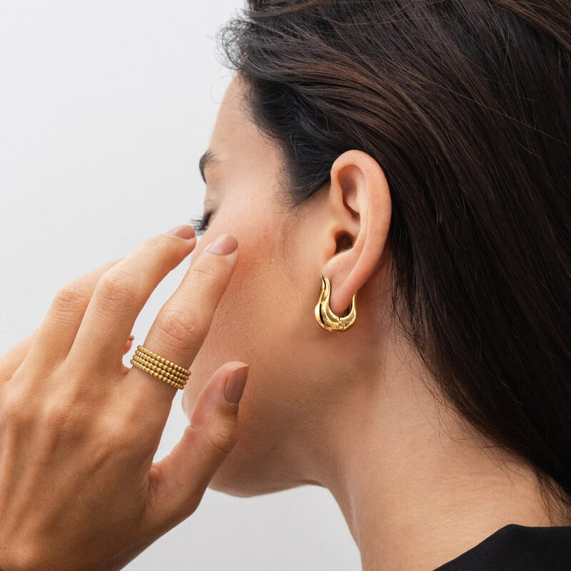 Gold Stainless Steel Simple Round Earrings - Image 3