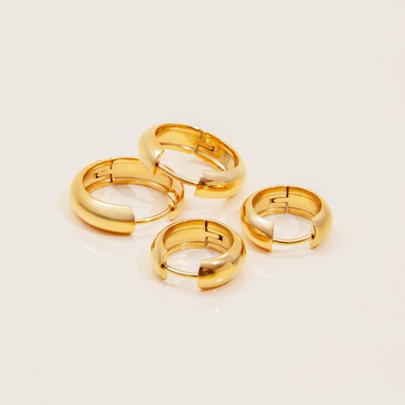 Gold Stainless Steel Striped Round Earrings - Image 3