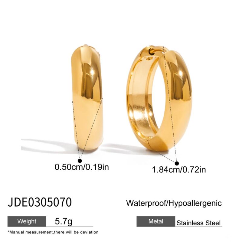 Gold Stainless Steel Striped Round Earrings - Image 4
