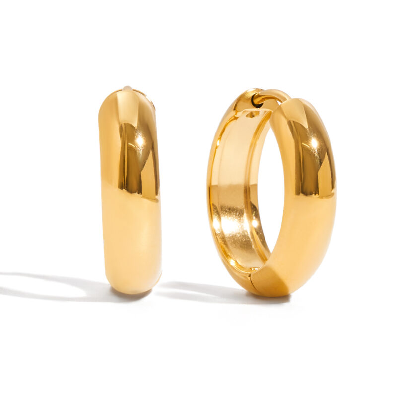 Gold Stainless Steel Striped Round Earrings