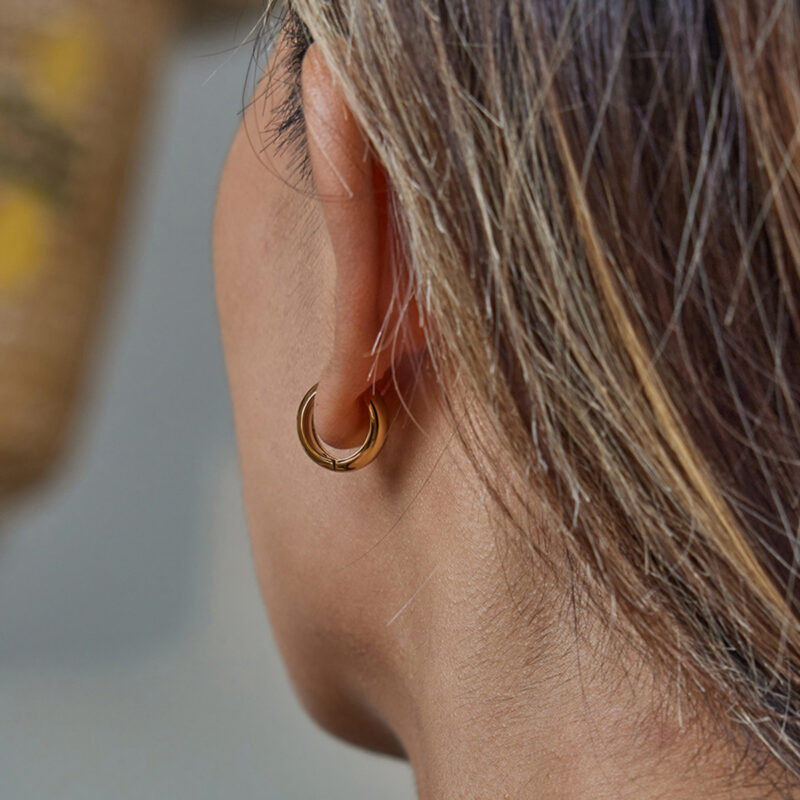 Gold Stainless Steel Large Small Line Hoop Earrings - Image 3